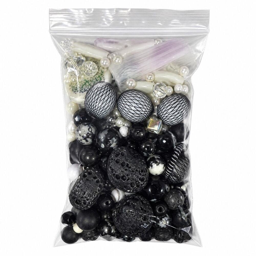 Black & White Mixed Bead Lot DIY Jewelry Making Supplies Acrylic Glass Pearl